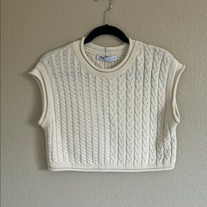 Zara Ivory Cable Knit Sleeveless Top
